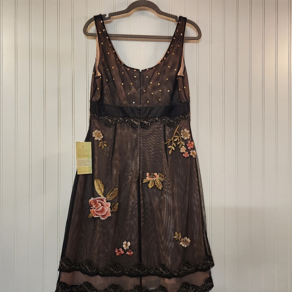 NEW Adrianna Papell Black Mesh Floral Embroidered Sequin Cocktail Dress Size 12 - Picture 9 of 16